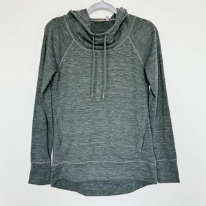 Athleta Pullover Hoodie Womens Small Gray Cowl Neck Long Sleeve Kangaroo Pocket
